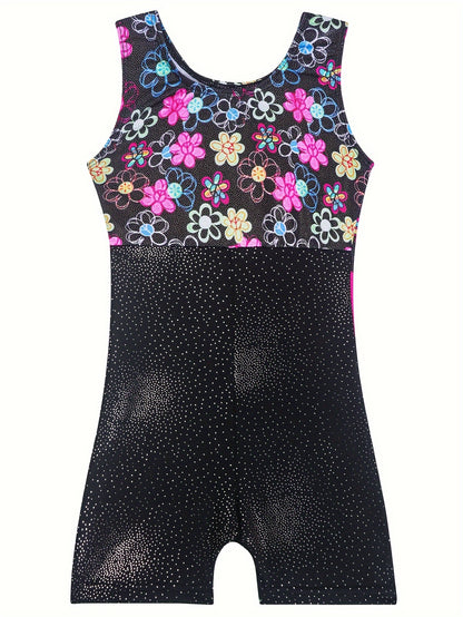 Girls Sleeveless Compression Gymnastics Suit, One-piece Bodysuit for Exercise Training, Perfect for Outdoor