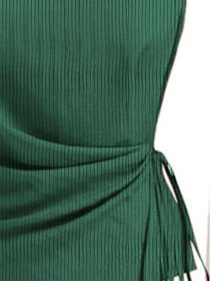 2pcs Set: Burgundy Sleeveless Drawstring Top And Wide-Leg Pants | Women'S | Elegant And Gentle Light Commuter Style Pieces, Suitable for The Workplace, Afternoon Tea Dates, And Spring/Fall Outfits. [Does Not Include Other Combination Items]