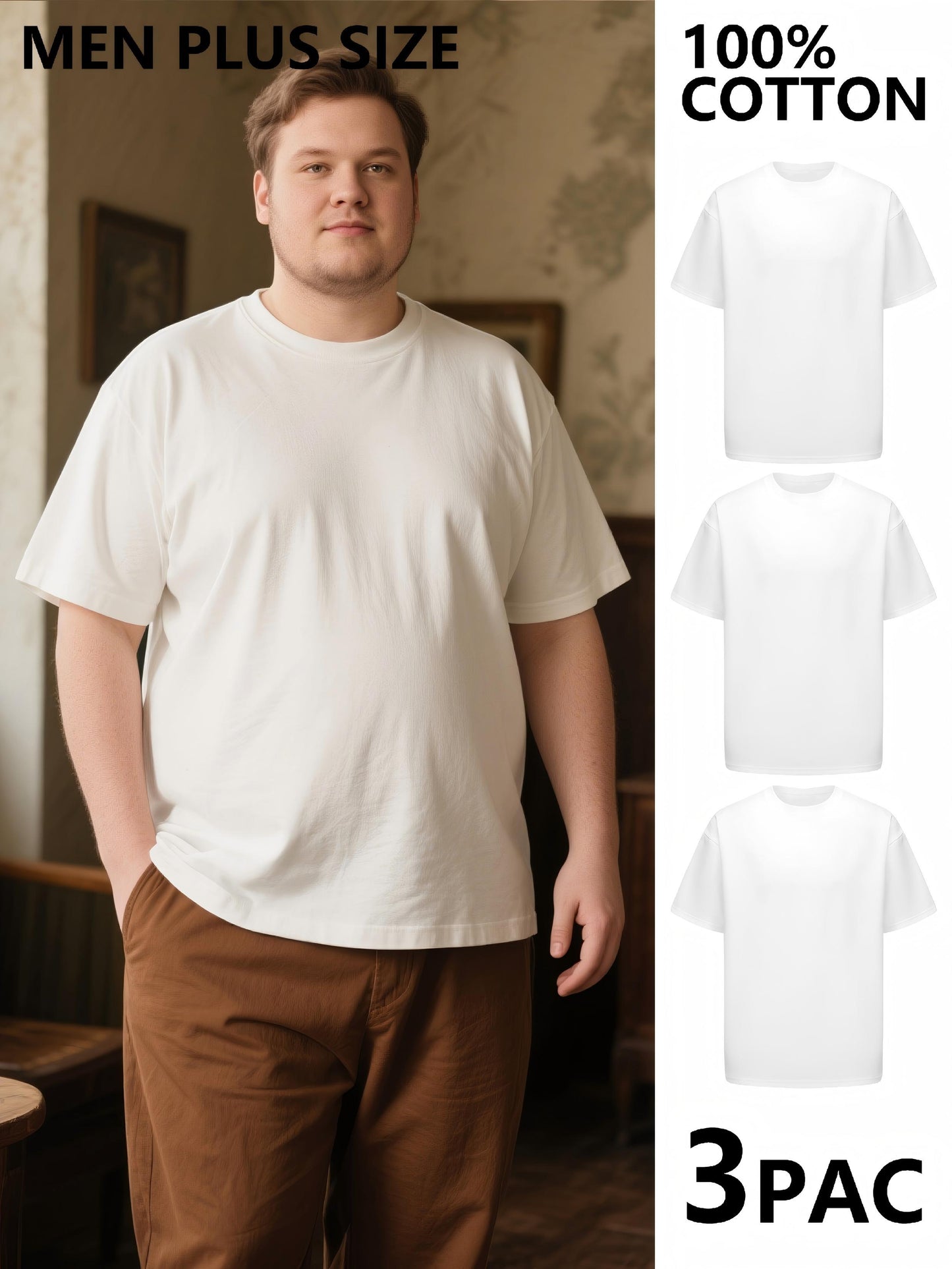 3-Pack Big & Tall Men's T-Shirts - Soft Cotton Crew Neck Casual Tees for Plus Size
