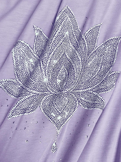 Inner Peace Mandala Plant Floral Pattern Printed T-Shirt Casual Short Sleeve Round Neck Top Fashionable All-Season Women'S Clothing