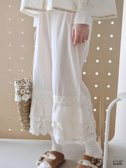 1pc Pants - Women's Large Size Spring And Summer New Sweet Four Layers Of Lace Stacking Bottoms Liner Pants Wide-legged Dress Pants, Super Suitable for Wearing As The Bottom Of The Skirt, Soft And Comfortable Pajama Pants