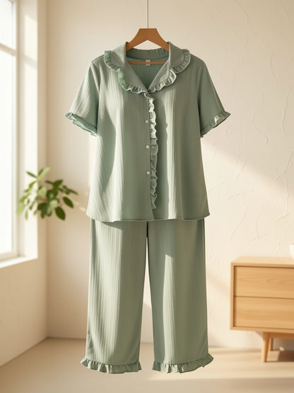 Women'S Plus Size Lounge Wear Set for Spring, Summer, And Autumn, Featuring a Comfortable Top And Pants