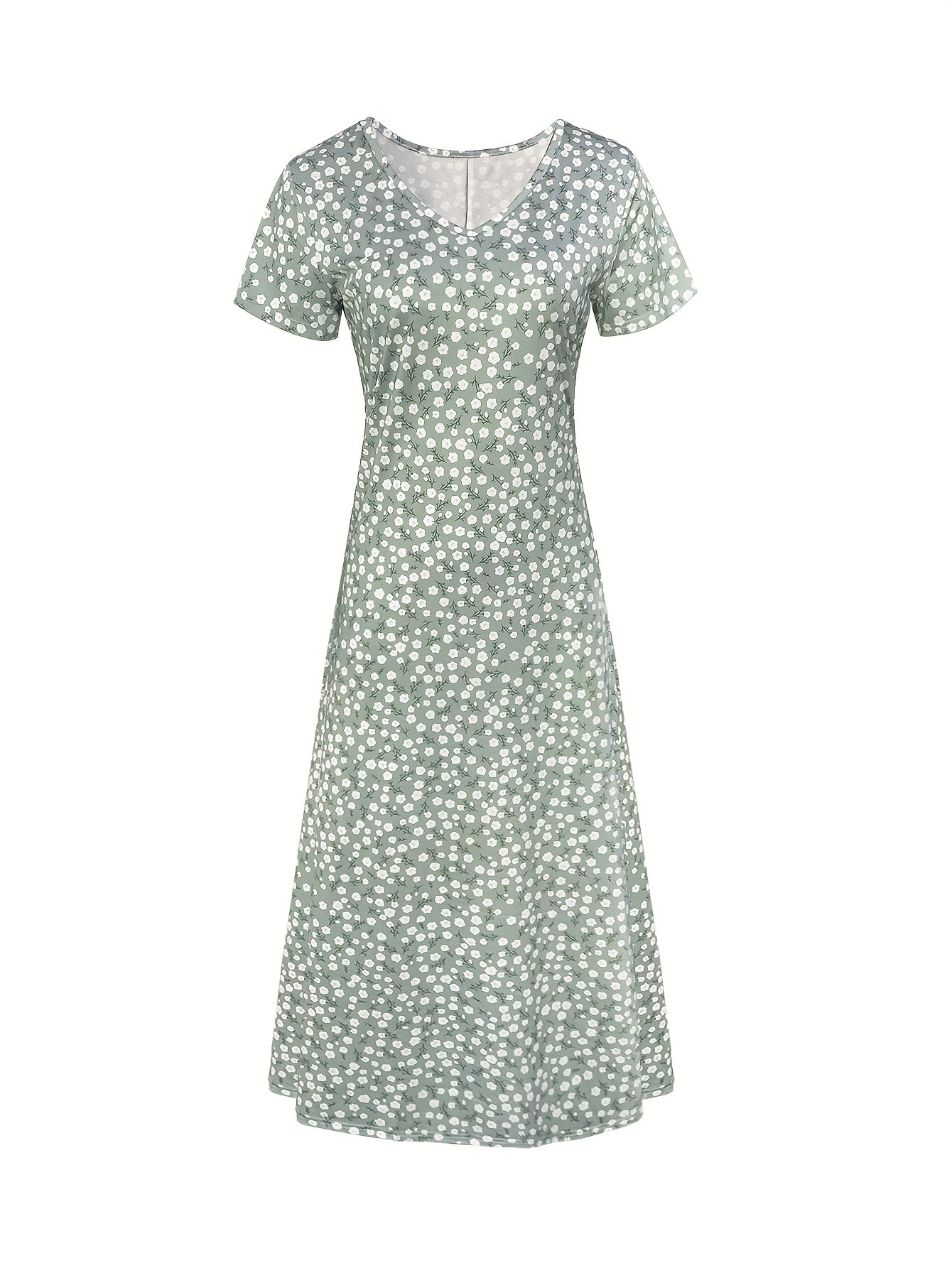 Spring, Summer, Autumn Small Floral Holiday V-neck Women's Thin Elegant Long Dress