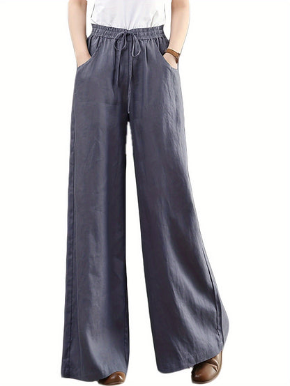 Women's Palazzo Pants Drawstring Waist Wide Leg CLoose Trousers with Pockets Comfort