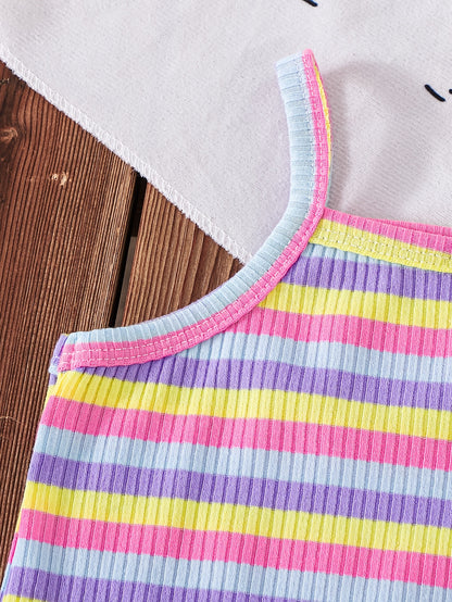 3pcs Baby Girl 3pcs Knitted Jumpsuit Suit - Yellow, Pink & Striped Bodysuits | Spring Summer Outfits, Slight Stretch Fabric, Machine Washable Wear for Photoshoots, Everyday Outfits (Regular Fit) Clothes, Perfect for Outdoor