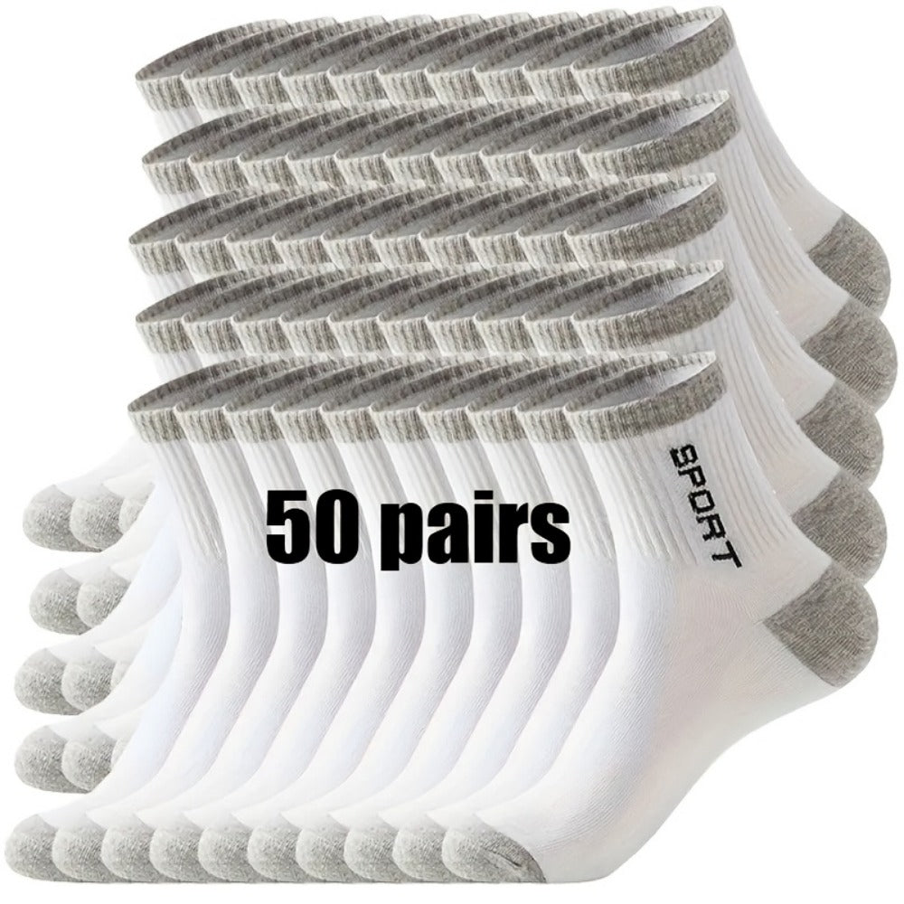 Men's Athletic Crew Socks - 50-Pair Pack