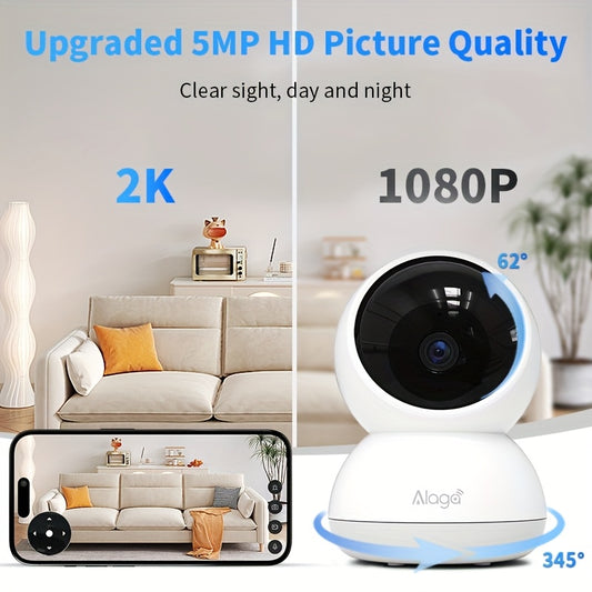 Alaga 2K Monitor with Camera And Audio - Indoor Security Camera, AI Motion Detection, 2.4G/5G Wifi, Night Vision, 2-Way Talk, Cloud/Sd Storage