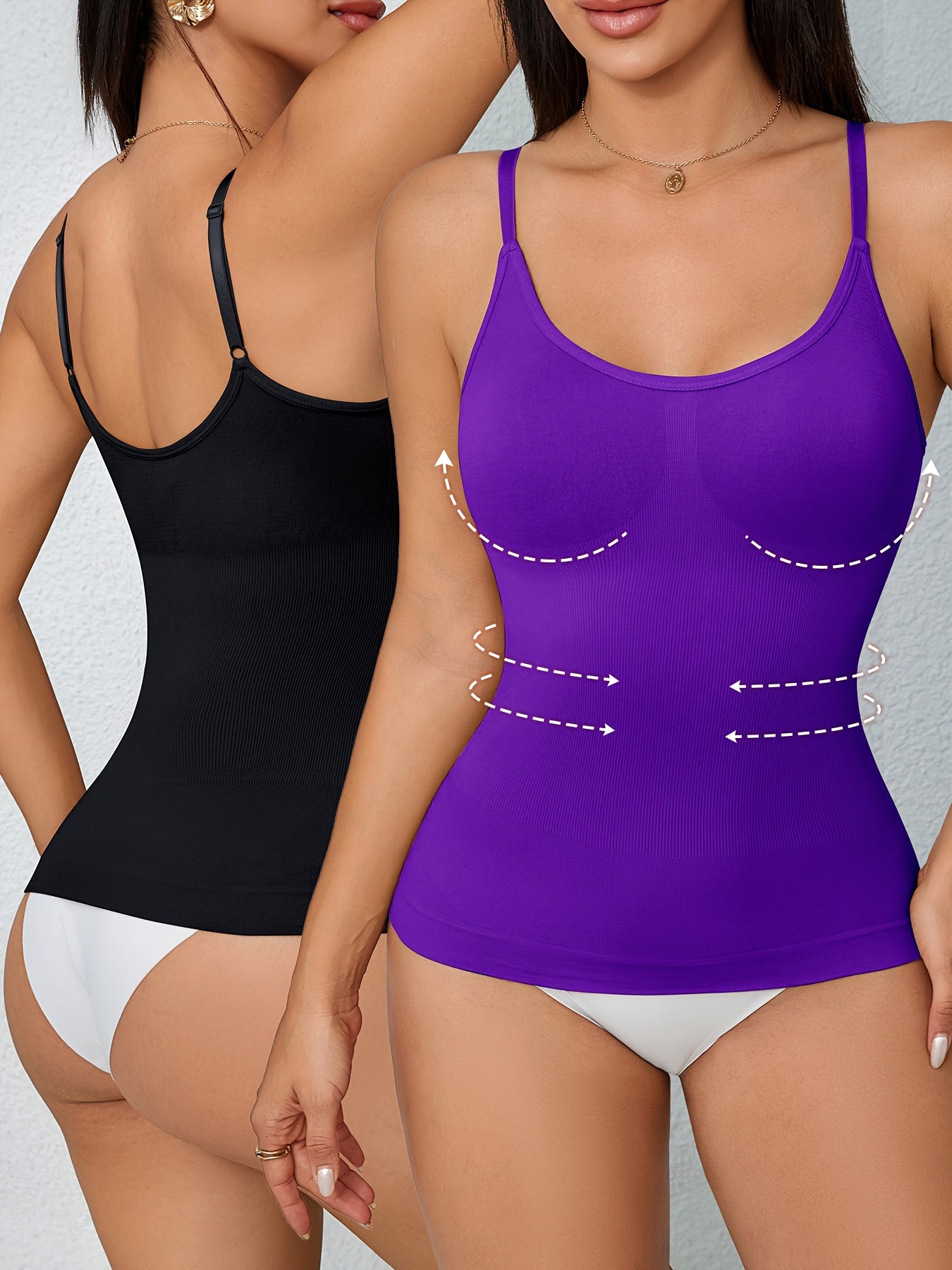 2pcs Women'S Waist Cinching Tank Top, Tight Fitting Waist Cinching Body Shaping Sleeveless Top With Adjustable Shoulder Straps, Body Shaping Tank Top
