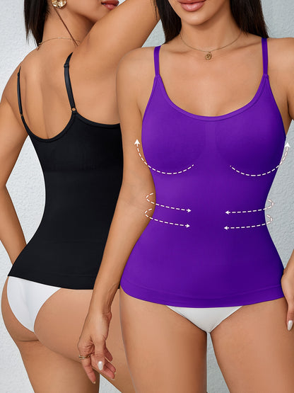 2pcs Women'S Waist Cinching Tank Top, Tight Fitting Waist Cinching Body Shaping Sleeveless Top With Adjustable Shoulder Straps, Body Shaping Tank Top