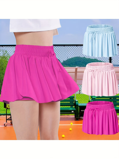 EXARUS 3-Pack Girls Flowy Shorts 2-In-1 Preppy Butterfly Skirt with Spandex Lining for Cheerleading Sports Fitness Teen Trendy Skirt Pants