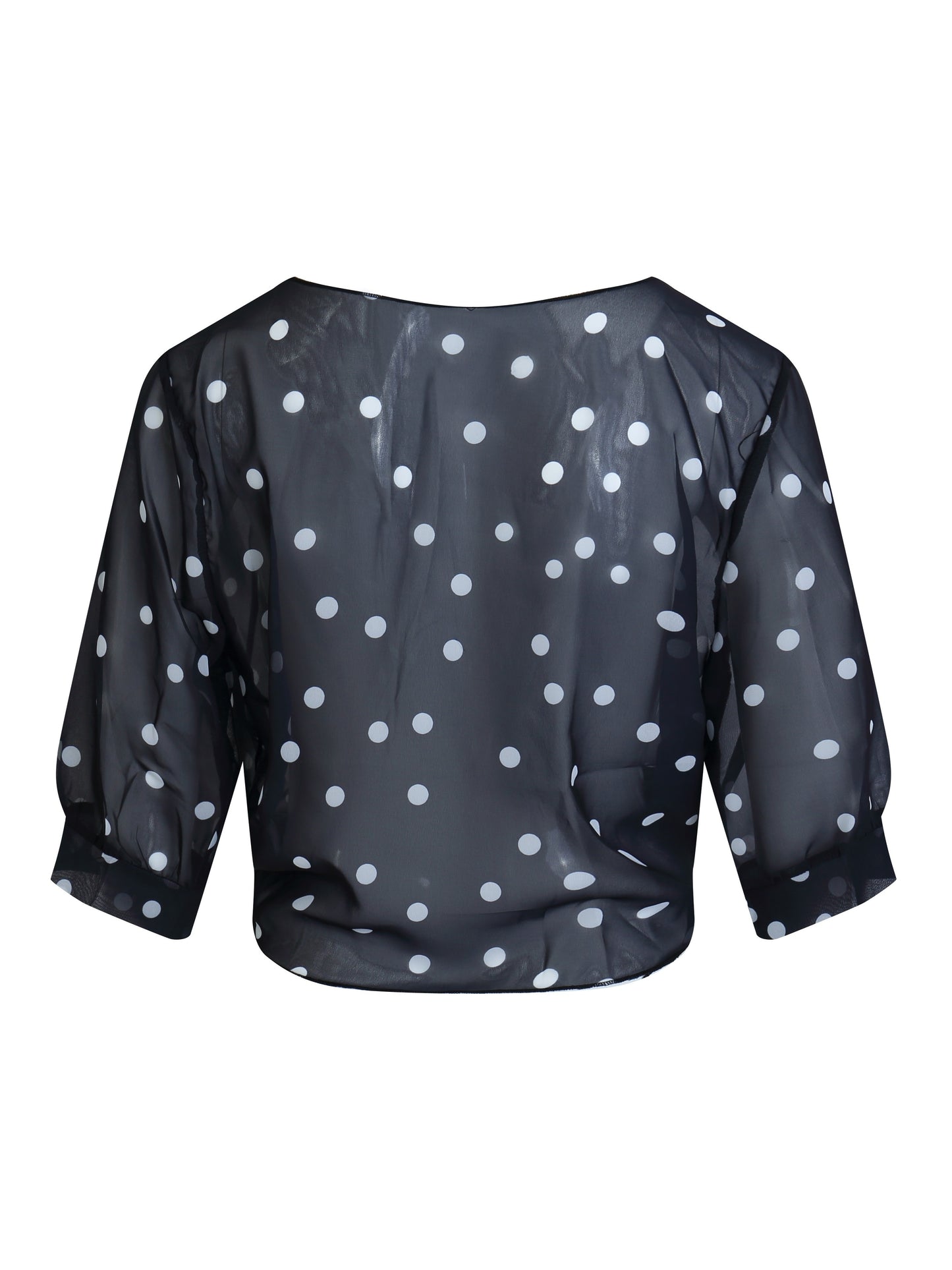 Chiffon Blouse with Polka-Dot Design, Stylish Short-Sleeve Crop Top, Women'S Apparel