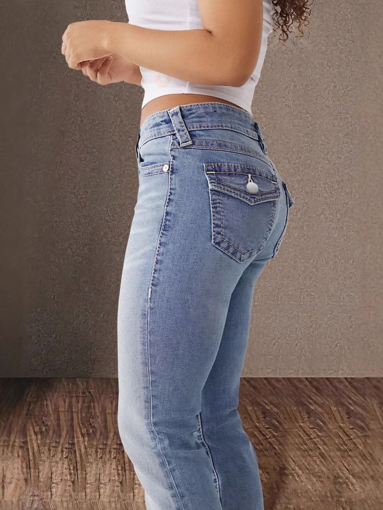 2025 New Double Button Women'S Slim-Fit Temperament Mid-Rise Straight Jeans