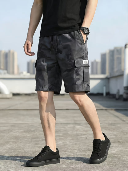 3-Pc Men'S Cargo Shorts, Solid Color Camouflage Series, Casual Athletic Shorts - (Includes Wristband)Multi-Pocket Ripstop, Adjustable Waist (Black, Gray, Khaki) - Outdoor & Travel