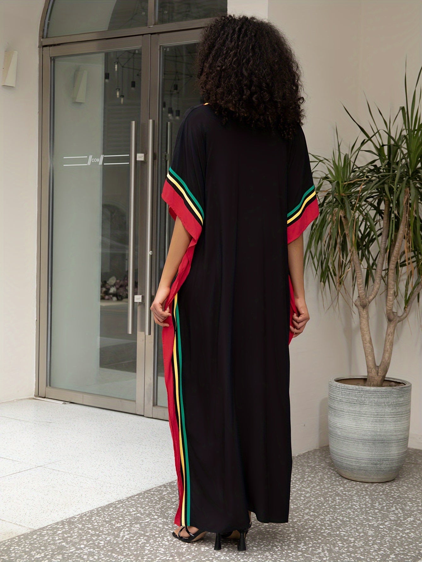 Women'S Casual Kaftan Dress, Plus Size Batwing Sleeve V Neck Maxi Dress