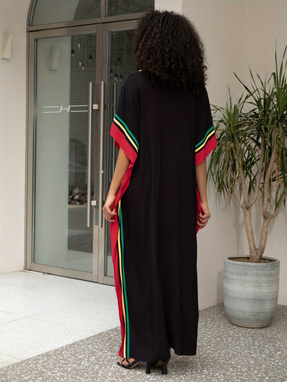 Women'S Casual Kaftan Dress, Plus Size Batwing Sleeve V Neck Maxi Dress