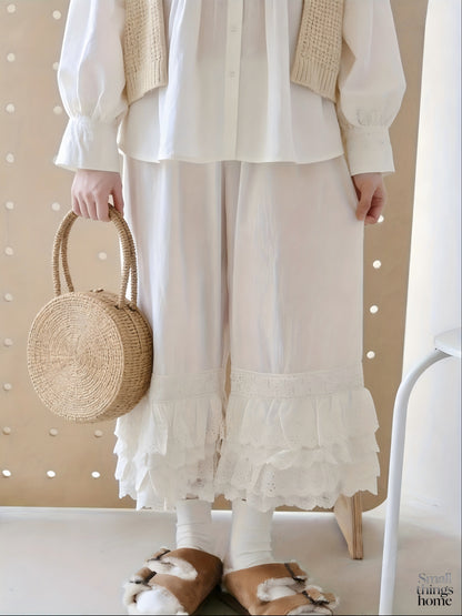 1pc Pants - Women's Large Size Spring And Summer New Sweet Four Layers Of Lace Stacking Bottoms Liner Pants Wide-legged Dress Pants, Super Suitable for Wearing As The Bottom Of The Skirt, Soft And Comfortable Pajama Pants