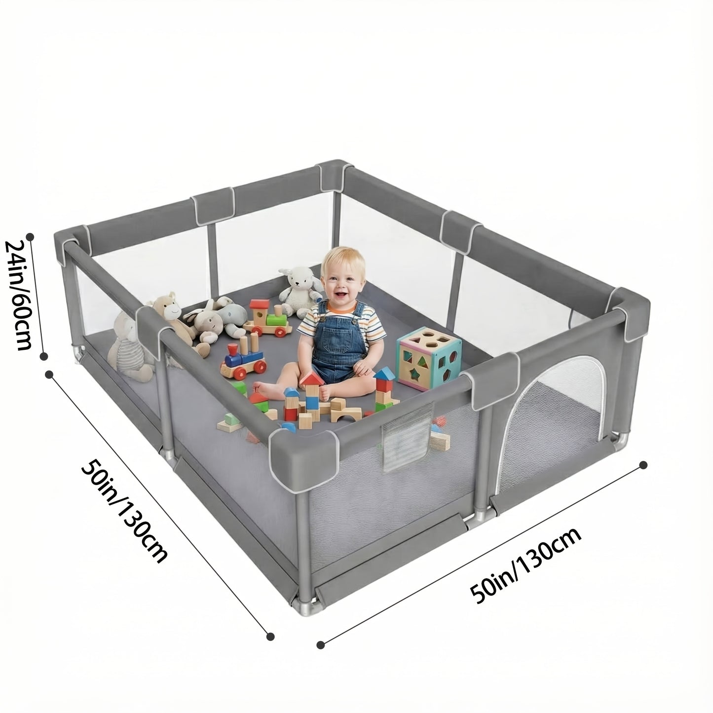 50x50 Inch Baby Playpen with Breathable Mesh & Anti-Fall Design - Indoor/ Outdoor Toddler Safety Pen, Easy Assembly, Portable Play Yard for Infants & Youngsters, Indoor Playpen, Playful Design, Secure Closure System