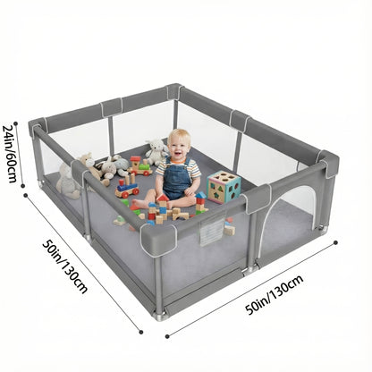 50x50 Inch Baby Playpen with Breathable Mesh & Anti-Fall Design - Indoor/ Outdoor Toddler Safety Pen, Easy Assembly, Portable Play Yard for Infants & Youngsters, Indoor Playpen, Playful Design, Secure Closure System