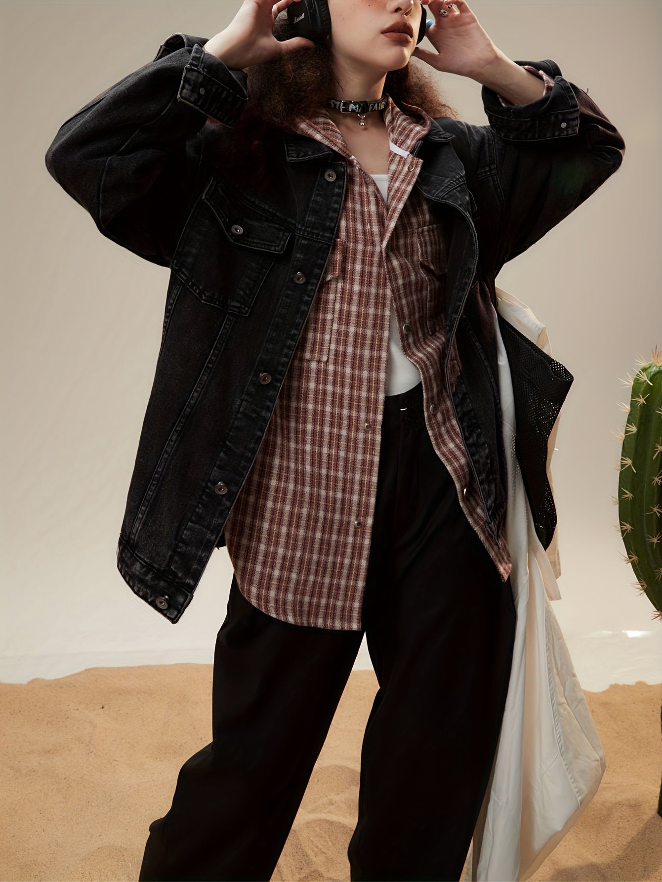 Women's Fashion Denim Jacket - Oversized, Long Sleeve, Mid-Length, Jean Biker Coat