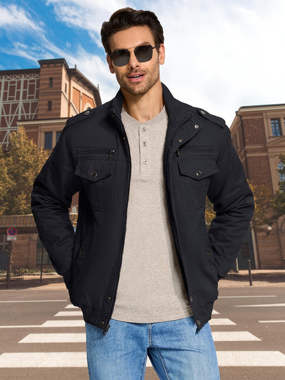 Men's Black Cotton Cargo Jacket - product view 12