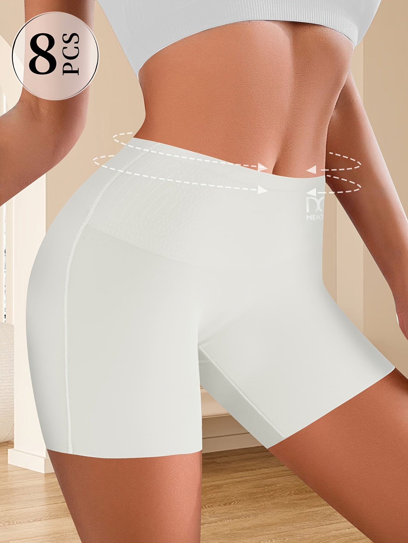 8pcs Women's High-waisted Tummy-tightening Safety Underpants Panties 2-in-1 Hip-lift Waist Bottoming Anti-glare Riding Sports Boxer Shorts