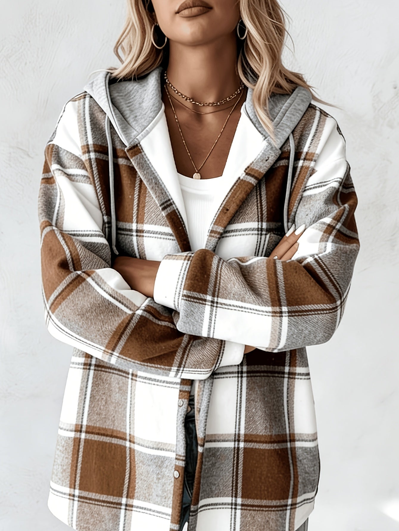 Summer Women'S Retro Checkered Hooded Jacket - Button Long Sleeve, Lightweight And Breathable Layered All Year Round Suitable for Casual And Daily Wear, Women'S Clothing Sportswear Women'S Top Suitable for Women'S Hot Wear