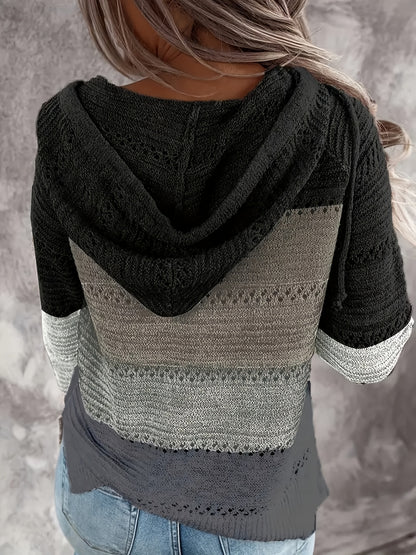 ADilaca Women'S Casual Hoodie Sweatshirt Long Sleeve Color Block Striped Pullover/Cardigan Top Outdoor Daily Wear