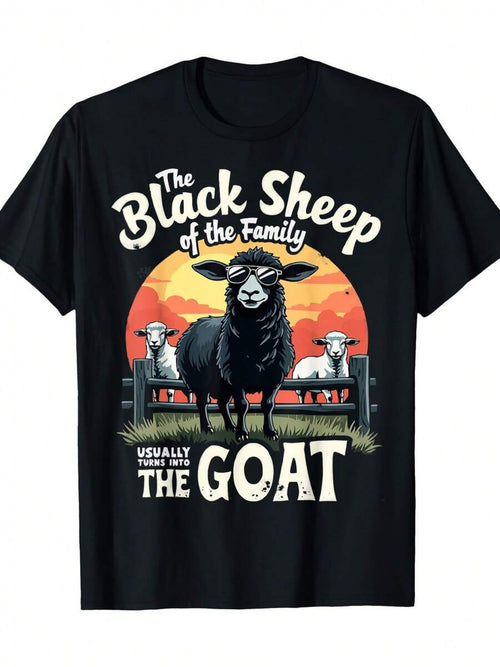 Plus Size[Printed T-Shirt] Black Sheep Family Goat Pattern T-Shirt| Casual Round-neck T-shirt, Machine Washable, for Teenager