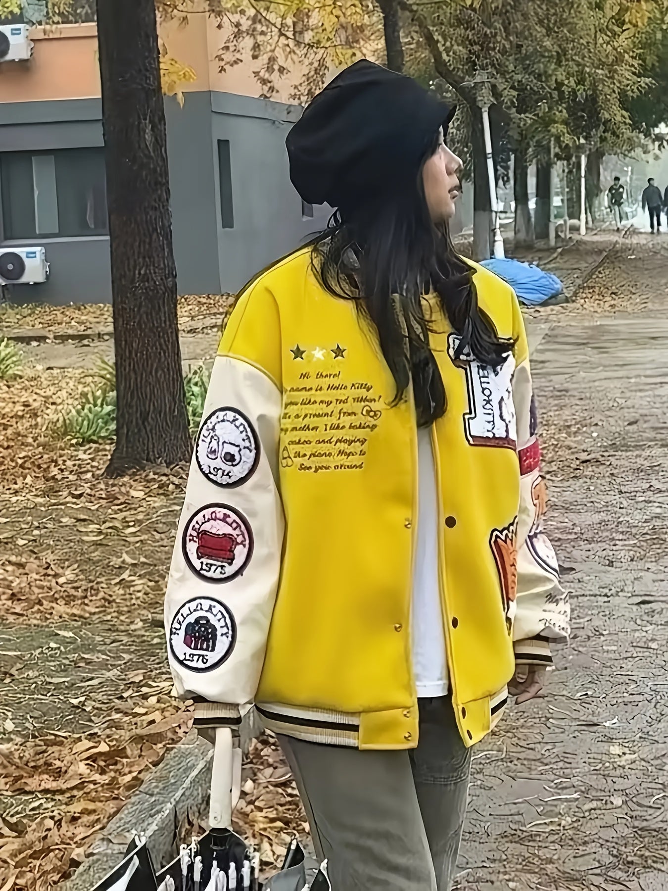for sanrio Licensed Women'S Jacket Featuring Hello Kitty And Kuromi Patches - Lightweight Spring And Autumn Coat, Cute Anime Character Outerwear, Perfect For Parties And Everyday Wear - Iconic Brand Accessories (a Must-have For Sanrio Fans)