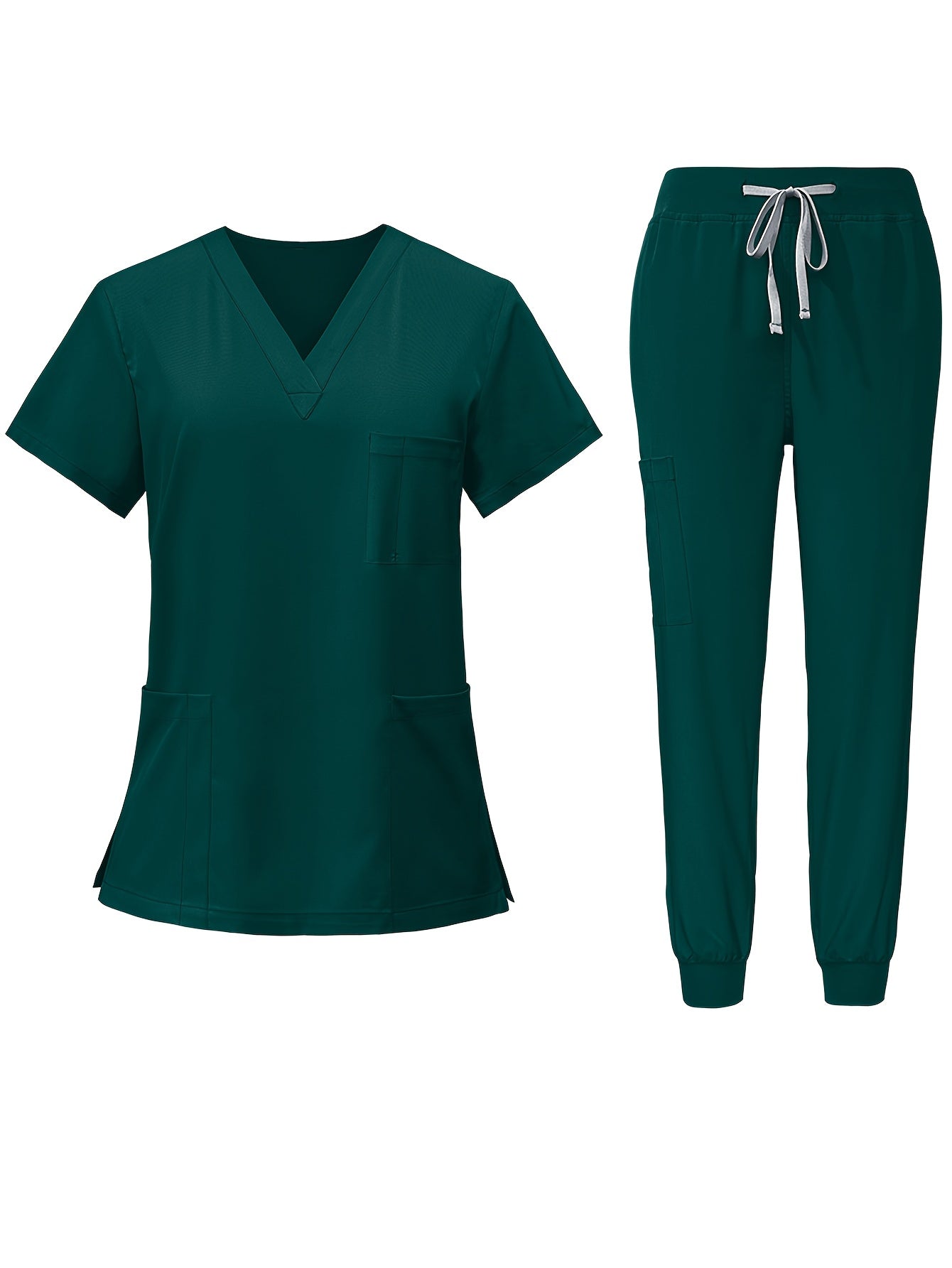[2pcs Scrub Suit Set] Ships From The United States] 2pcs Set Scrub Suit Set for Women Modern V-neck Top T-shirt & Tapered Leg Jogger Pants with Drawstring Nursing Uniforms Set Suitable for Pet Hospitals, Dental Clinics, Nursing Work, Etc