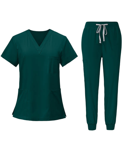[2pcs Scrub Suit Set] Ships From The United States] 2pcs Set Scrub Suit Set for Women Modern V-neck Top T-shirt & Tapered Leg Jogger Pants with Drawstring Nursing Uniforms Set Suitable for Pet Hospitals, Dental Clinics, Nursing Work, Etc
