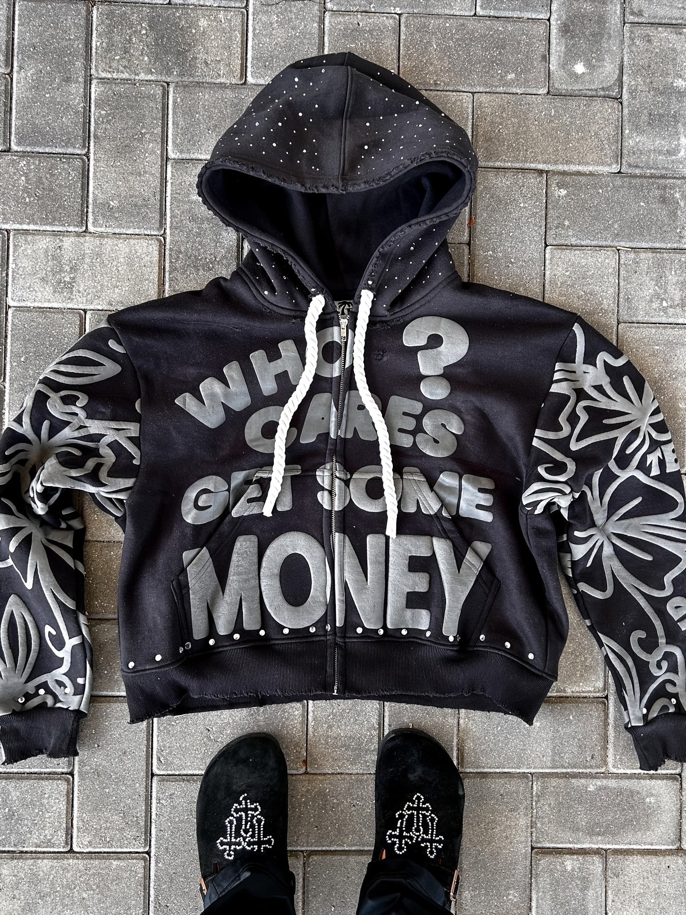 Couple Matching Y2K Letter Print Destroyed Hoodie | Unisex Oversized Zip Up Or Pullover Sweatshirt | Harajuku Hip Hop Streetwear Hoodie for Men And Women | Trendy Casual Autumn Winter Fashion Outerwear | Loose Fit Graphic Jacket Top