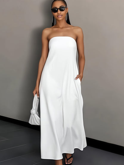 [Linen Beach Dress] Womens Linen Beach Dress Backless Sleeveless Wrap High Waist A Line Casual Summer Vacation Flowy Sundress Three Colors Light Grey Linen Beige Ivory White
