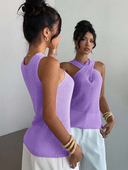 Casual, Niche Design, Crossover Neck Sweater, Summer Women'S Clothing, Sleeveless Top For Women.