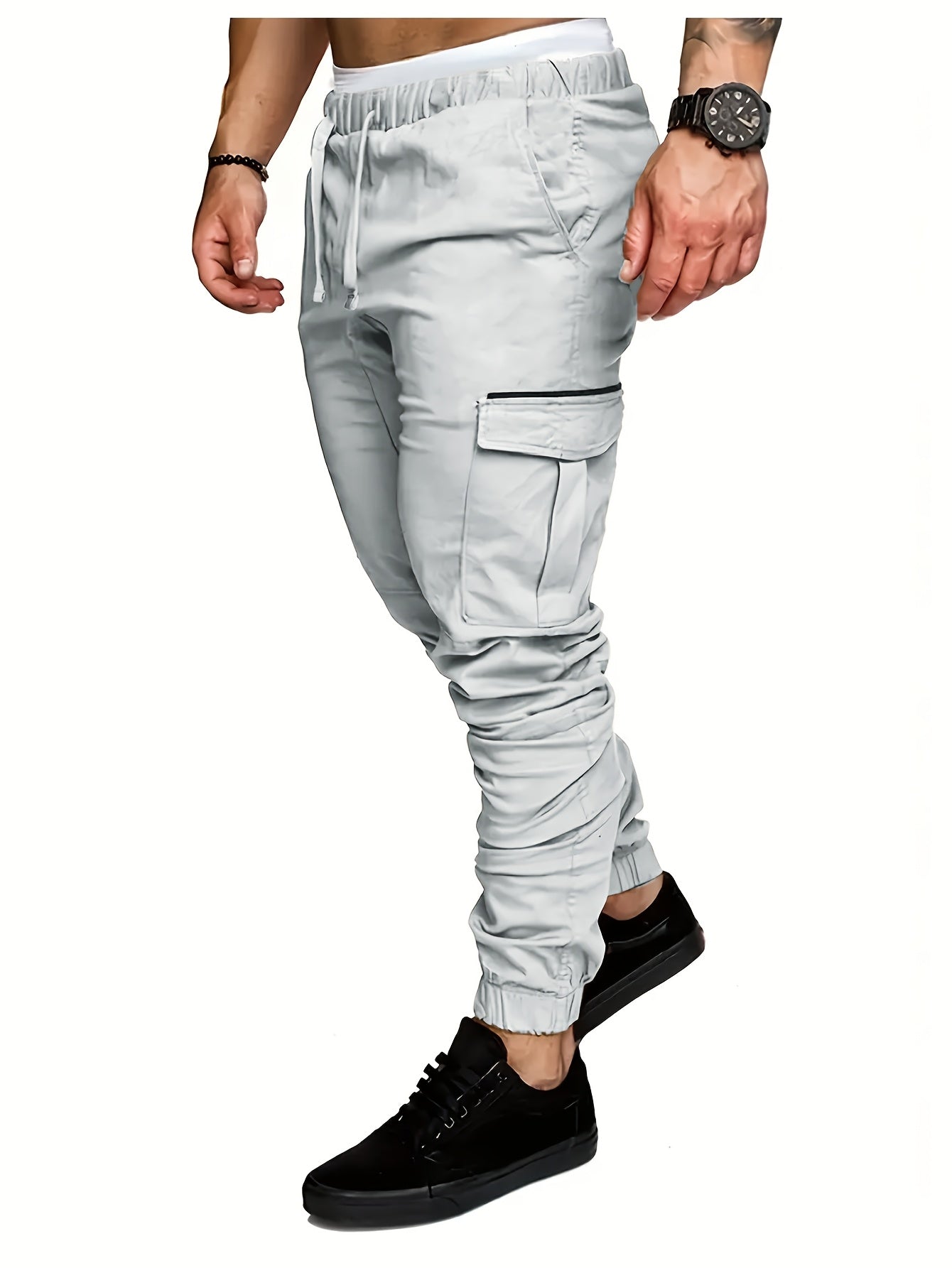 EXARUS 2 Pack Cargo Pants For Men - Relaxed Fit Twill Joggers With Elastic Waistband And Stretch Fabric - Casual Wear