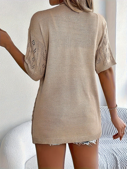 Plus Size, Plus Size Women's Lightweight Lace- Cardigan - Open Front Semi-Sheer Cover-Up with Cut-Out Design, Casual Chic Spring/Summer Beachwear for Vacation & Leisure, Summer Layering Piece | Elegant Cardigan | Elegant Craftsmanship, Lace Cardigan