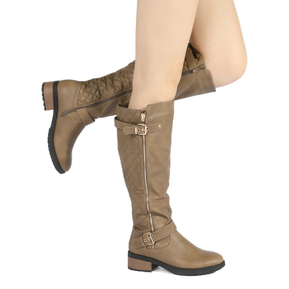 Women's Knee High Boots Wide Calf Low Heel Riding Boots With Side Zipper With Buckle Fall Tall Boots for Women Suitable for party, dance, shopping, walk, office. Perfect gift for friends, wife, sister, daughter.