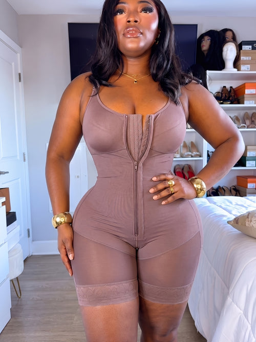 Women'S Colombian Faja Shapewear With Zipper - Tummy Control Butt Lifting Bodysuit, High Compression Shaper Garment, Lace Contrast, Non-Slip, Suitable For Postpartum Surgery Daily Wear