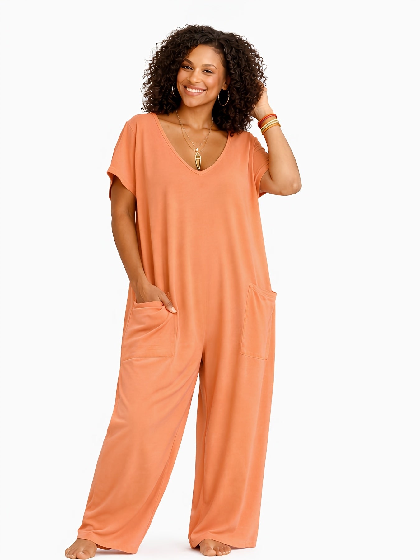 Women's Rose Red Polyester V-Neck Oversized Jumpsuit - product view 8