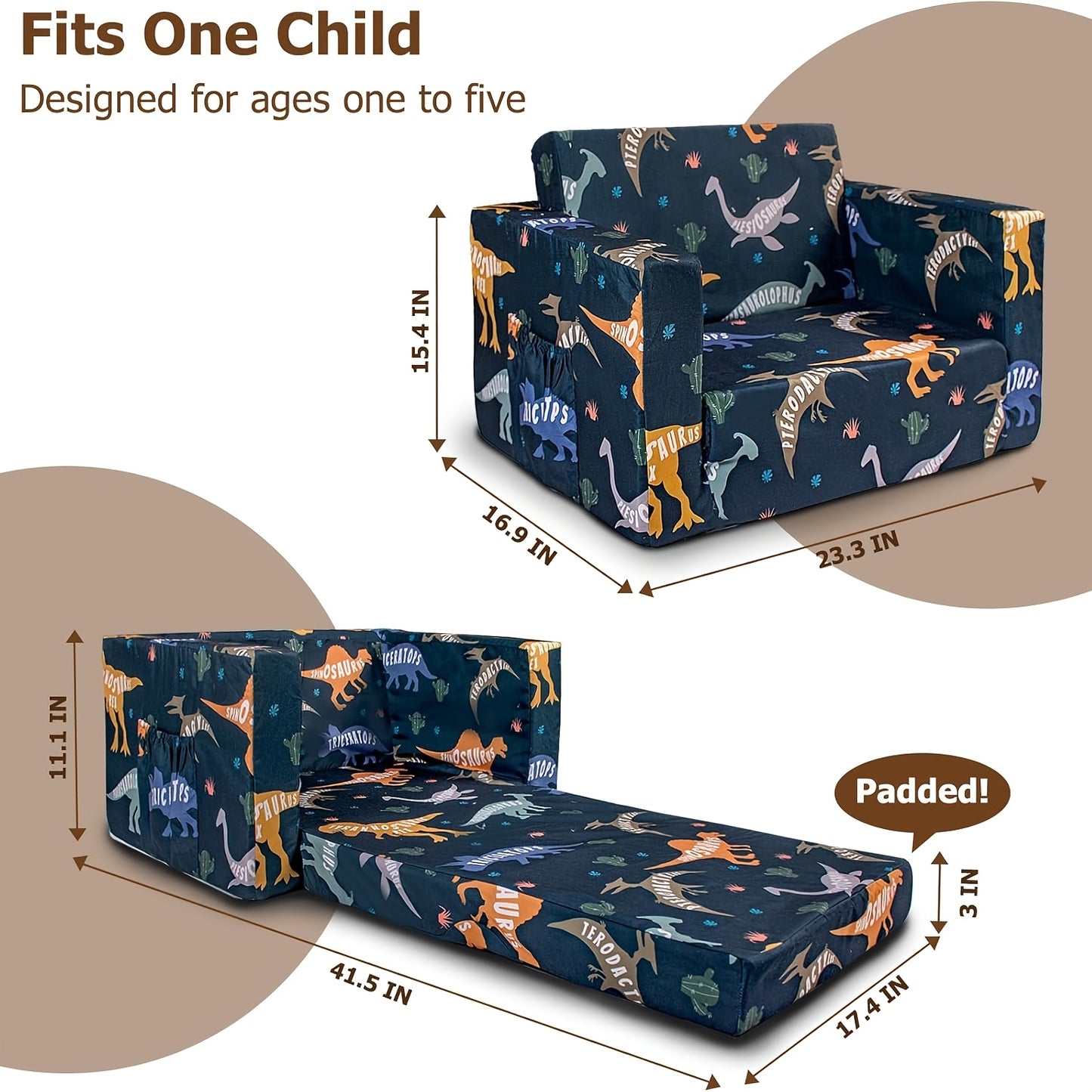 Convertible Kids Sofa Bed for Boys & Girls - Toddler Bed with Flip-Out Mechanism, Space-Saving Convertible Lounge Chair Suitable for, Daycare, Small Rooms, Frame