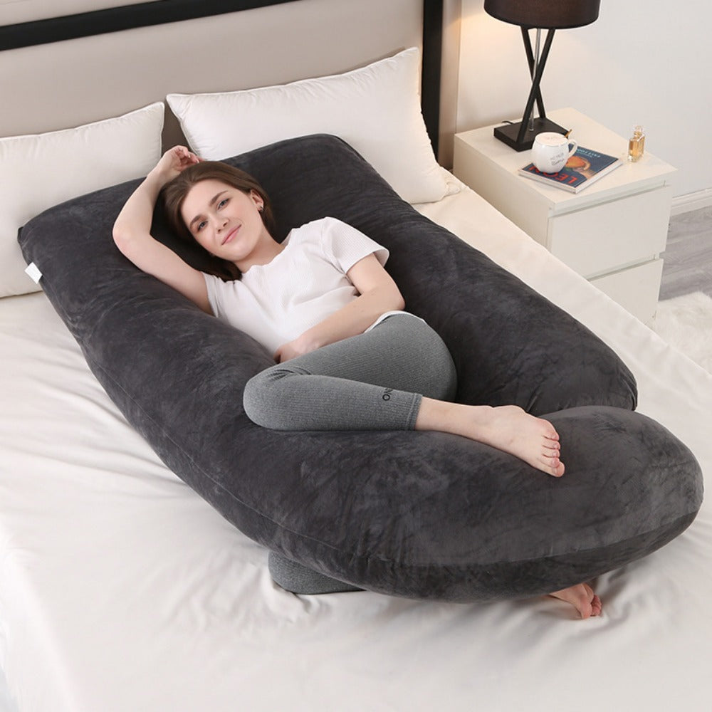 80-Inch J-Shaped Velvet Pregnancy Pillow - Crystal Velvet Full-Body Design