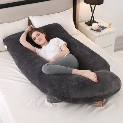 80-Inch J-Shaped Velvet Pregnancy Pillow - Crystal Velvet Full-Body Design