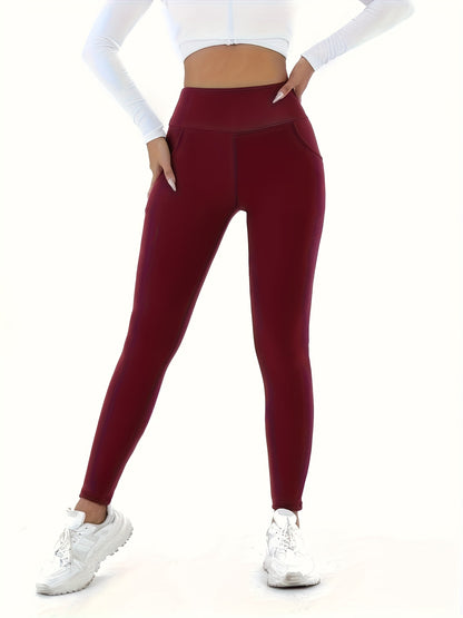 Women's High-Waisted Leggings with Pockets - Warm, Stretchy Faux Blend Casual Trousers, Perfect for Autumn and Winter, Features an Elastic Waistband, Winter Leggings | Comfortable Winter Fashion | Plush Lining
