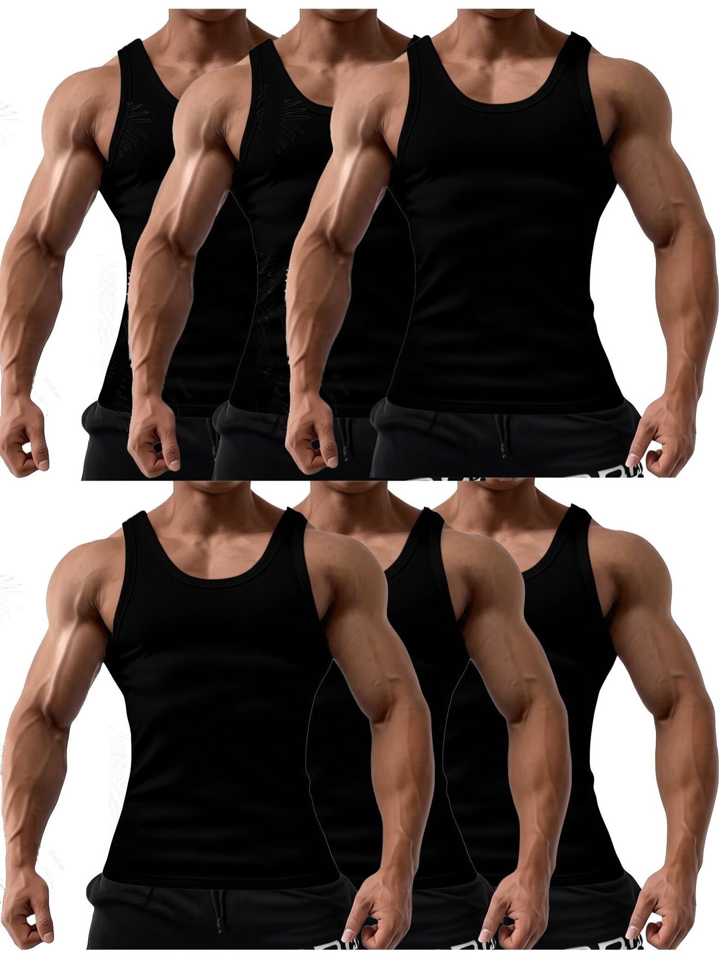 6 Pcs Men's Solid Color 100% Cotton Tank Tops Crew Neck A Shirt Daily Wear Basic Underwear Regular Fit, Ribbed Texture Sleeveless Vest For Gym and Casual Wear