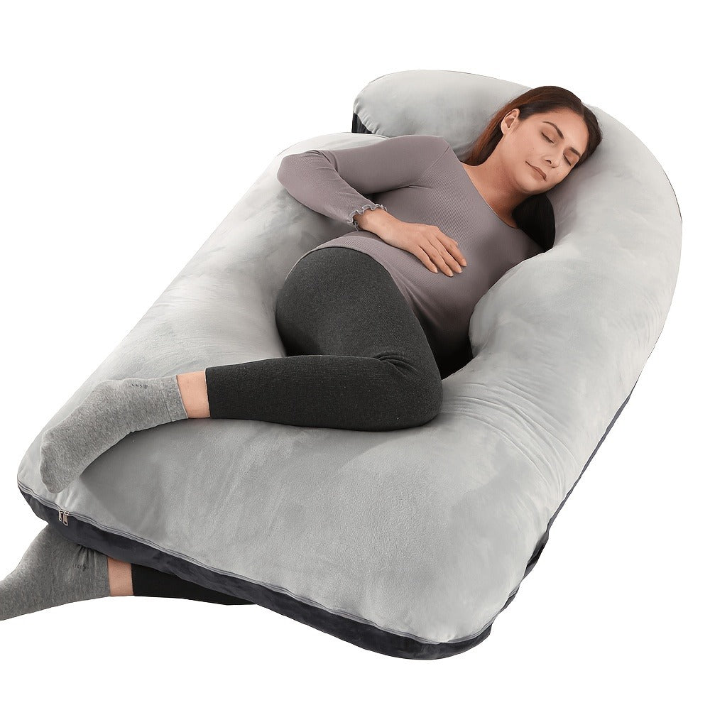 62-Inch J-Shaped Pregnancy Pillow - Velvet-Look Full-Body Design