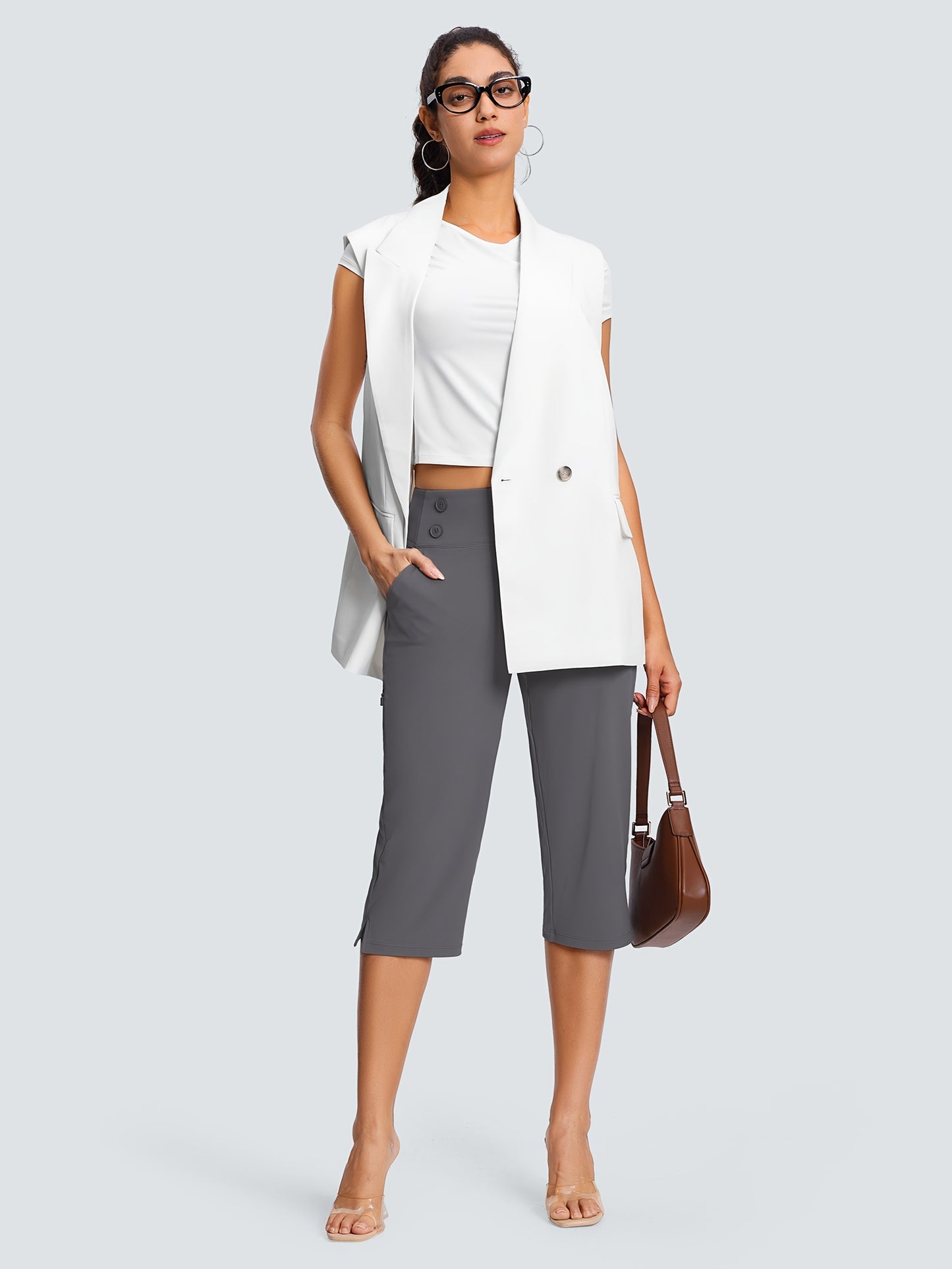 18" Dressy Capri Pants for Women High Waist Stretch Women'S Capris Pants for Summer with Pockets Work Casual