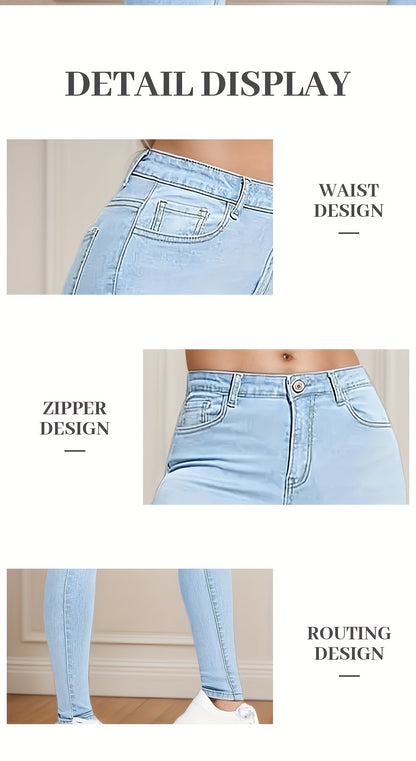 High-Rise Slim Fit Blue Jeans - Stretchy Denim, Slant Pockets, Comfortable High-Stretch Fabric, Womens Fashionable Denim Pants for Casual Attire - Premium Quality, Soft Touch, And Stylish Design