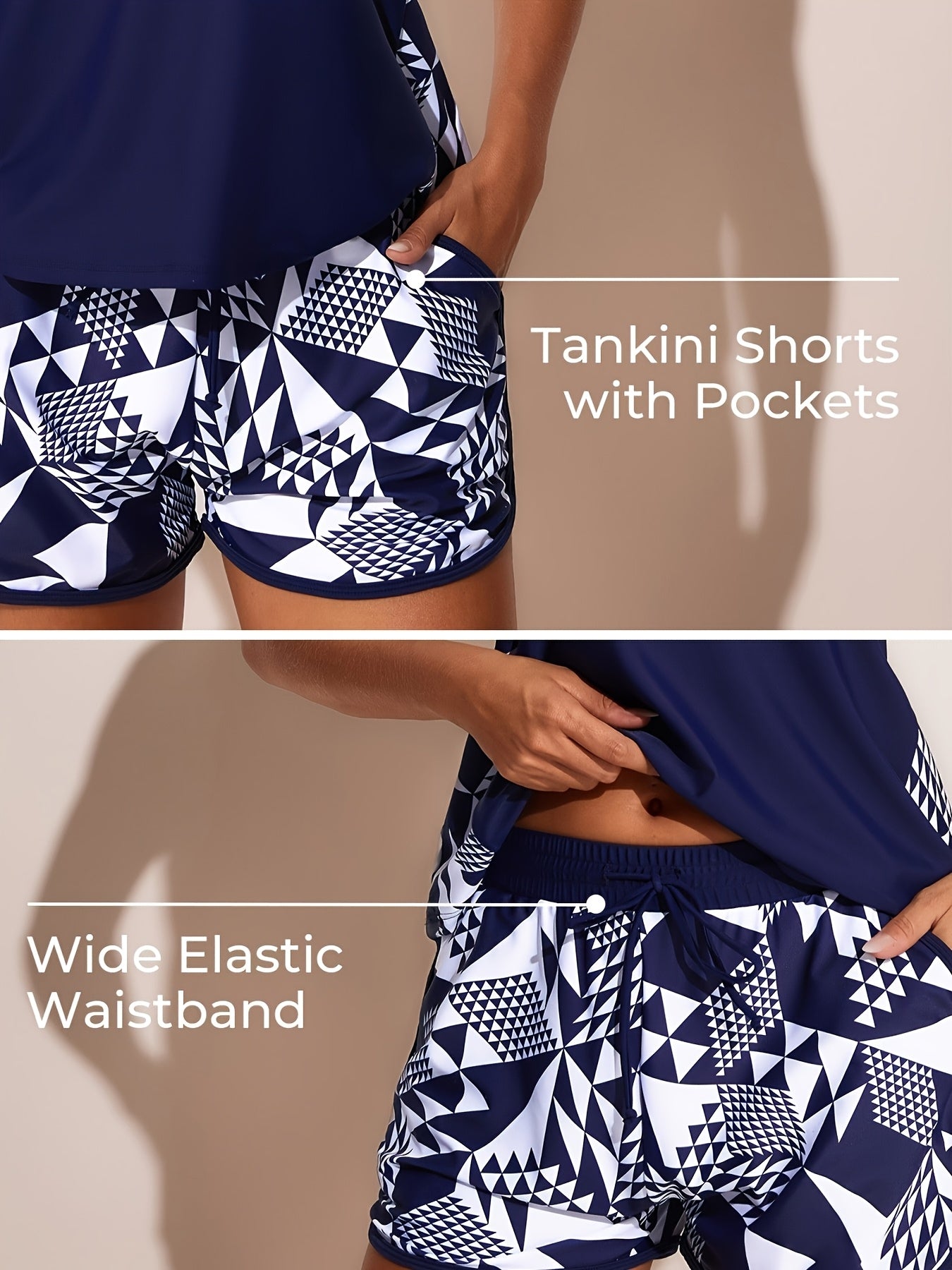 Blouson Tankini Swimsuits for Women 2025 Tummy Control 2pcs Bathing Suits with Y Pockets Swim Shorts