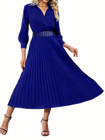 Women's Dress, 3/4 Sleeve Flared A Line, Casual Semi Formal with Belt, Wedding Guest Office Lady