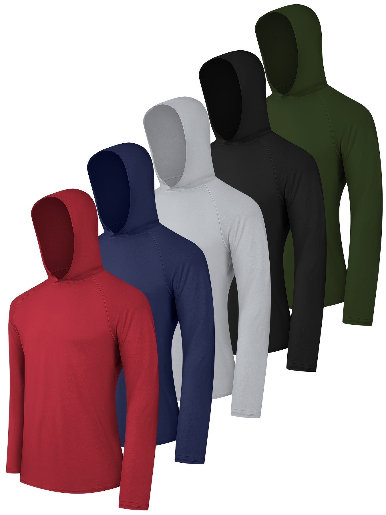 5-pc Men'S Athletic Hoodies Long Sleeve Fishing Shirts for Men Shirts Lightweight Rash Guards